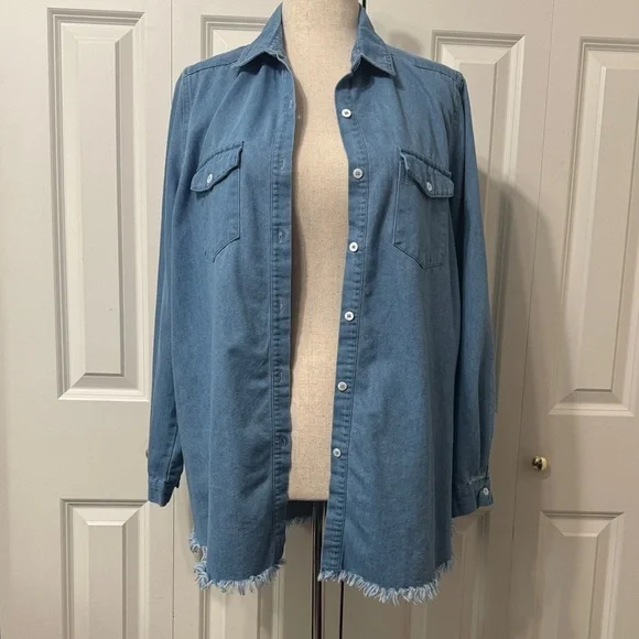 Blue Denim Button-Up Shirt Jacket - Picture 8 of 10